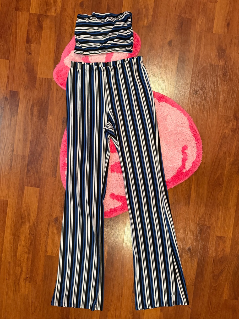 Ribbed Striped High-Waisted Set - Blue/White